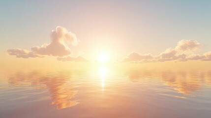 Fototapeta premium A serene sunrise with the sun peeking over the horizon in a clear sky, bringing light to a peaceful morning.