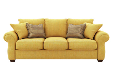 Fototapeta premium Cozy Yellow Sofa with Striped Accent Pillows