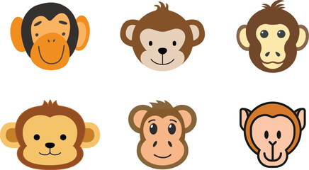 Naklejka premium Cute monkey head icon vector, sign, symbol, logo silhouette illustration. Flat design of a monkey icon