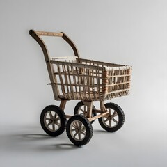Wooden cart on white background. Vintage style. 3d rendering generated by AI
