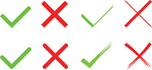 Green tick and red cross Vector illustration.