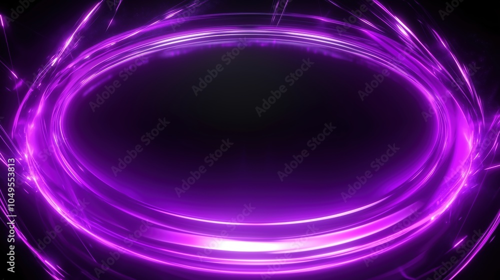 Aufkleber Abstract glowing neon purple light ring with dynamic energy effects and sparks on a dark background. The circular frame creates an intense, futuristic aura with a vibrant, empty center, ideal for digi