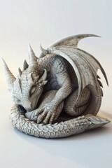 Obraz premium Intricate stone dragon sculpture resting gracefully