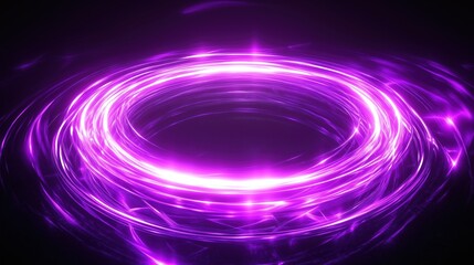 Abstract glowing neon purple light ring with dynamic energy effects and sparks on a dark background. The circular frame creates an intense, futuristic aura with a vibrant, empty center, ideal for digi