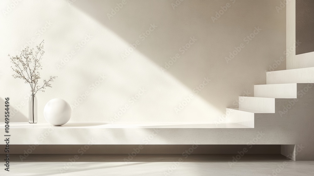 Poster a clean geometric display with a shiny finish, positioned against a neutral backdrop, emphasizing si