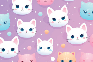 Cute pastel cat faces pattern