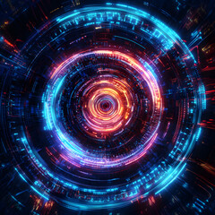 Obraz premium Neon Abstract Circuit Spiral Design