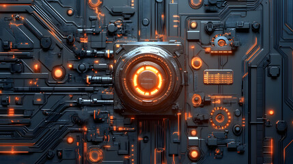 Fototapeta premium Abstract Metallic Robotic Design with Glowing Shapes