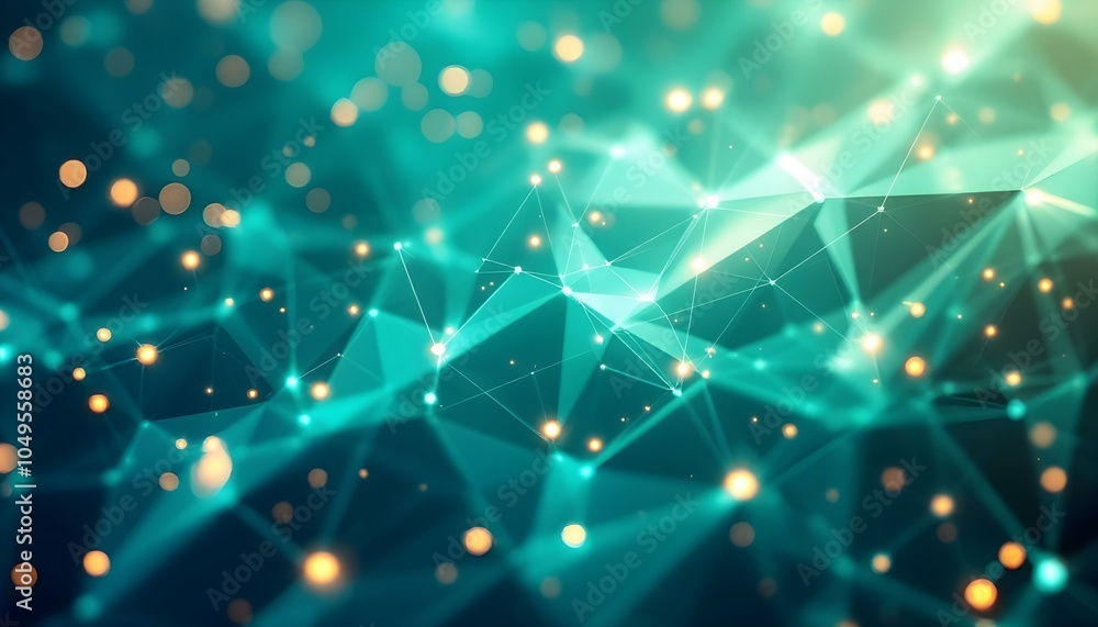Fototapete Abstract background, fractal polygon background turquoise and white. Abstract background with geometric shapes and connections, representing a technology