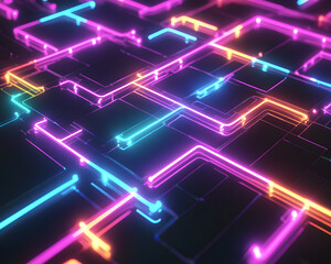 Obraz premium Vibrant Abstract AI Network with Neon Pathways