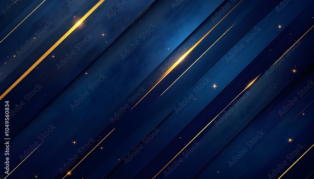 Poster Abstract template blue geometric diagonal background with golden line. Luxury style. Diagonal lines are in blue and dark shades and dynamic abstract pattern. Modern minimalist design. Blue background