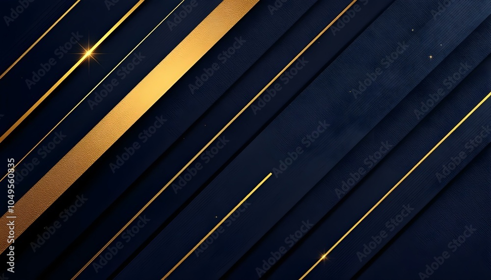 Poster Abstract template blue geometric diagonal background with golden line. Luxury style. Diagonal lines are in blue and dark shades and dynamic abstract pattern. Modern minimalist design. Blue background