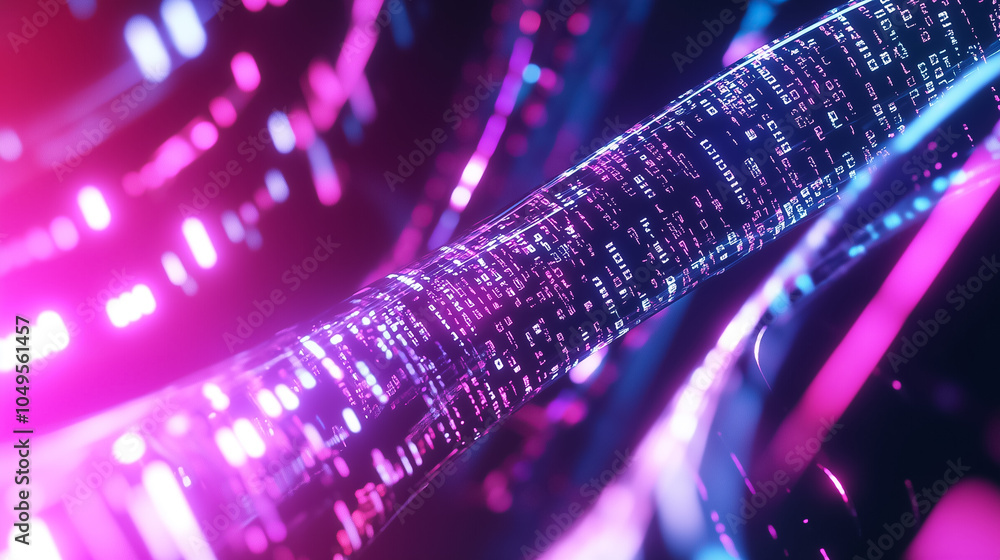 Poster vibrant colors swirl in data streams, depicting a dynamic digital landscape and tech innovation