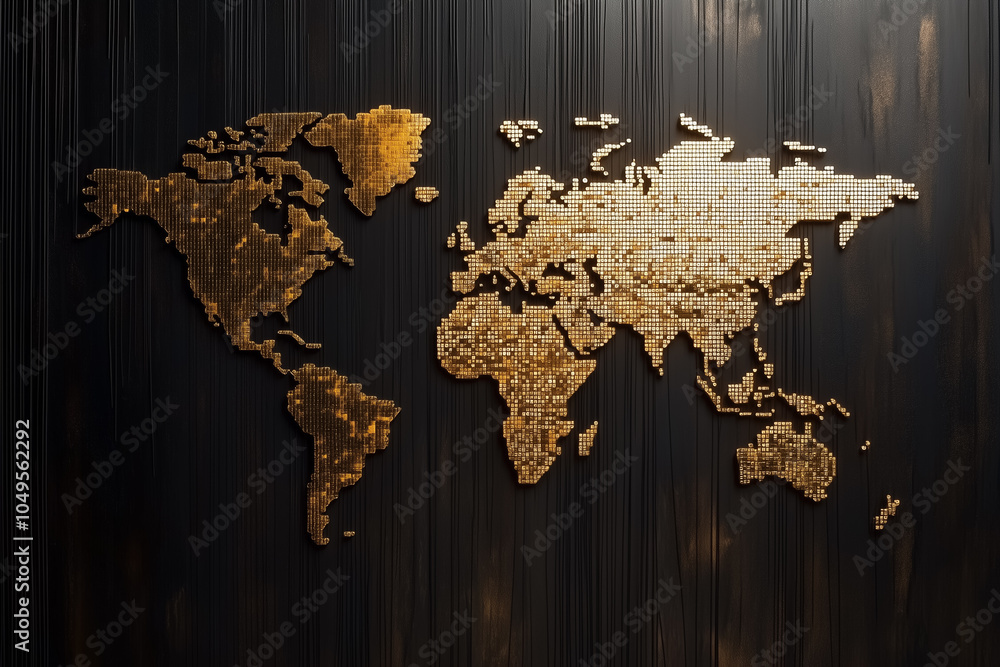 Poster an artistic representation of a world map created using binary code showcasing a blend of technology