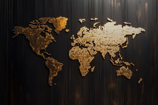 An artistic representation of a world map created using binary code showcasing a blend of technology and creativity