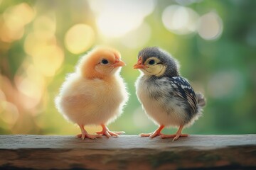 Obraz premium Two chicks with different colors