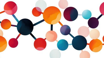 Fototapeta premium A colorful abstract pattern featuring interconnected circles and spheres, representing energy, molecular structures, or data visualization.