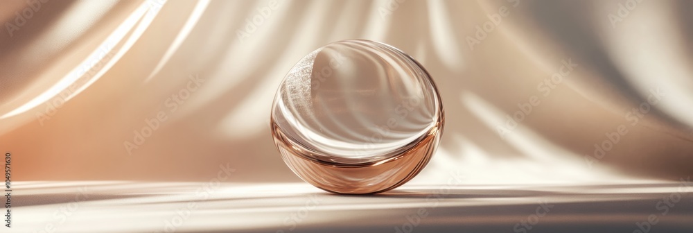 Poster an elegant circular display featuring a shiny surface, set against a soft background, enhancing its 