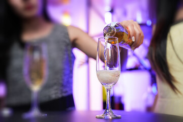 Friends are celebrating at a party, nightclubs are raising wine glasses to celebrate friendship.