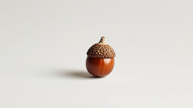 single brown acorn with cap on white background  isolated autumn nut thanksgiving nature object  macro close up  high resolution stock image  brown  autumnal  brown nut  single aco