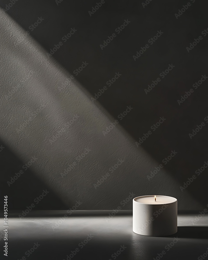 Poster a serene candle illuminated by soft light, casting subtle shadows, creating a calm and tranquil atmo