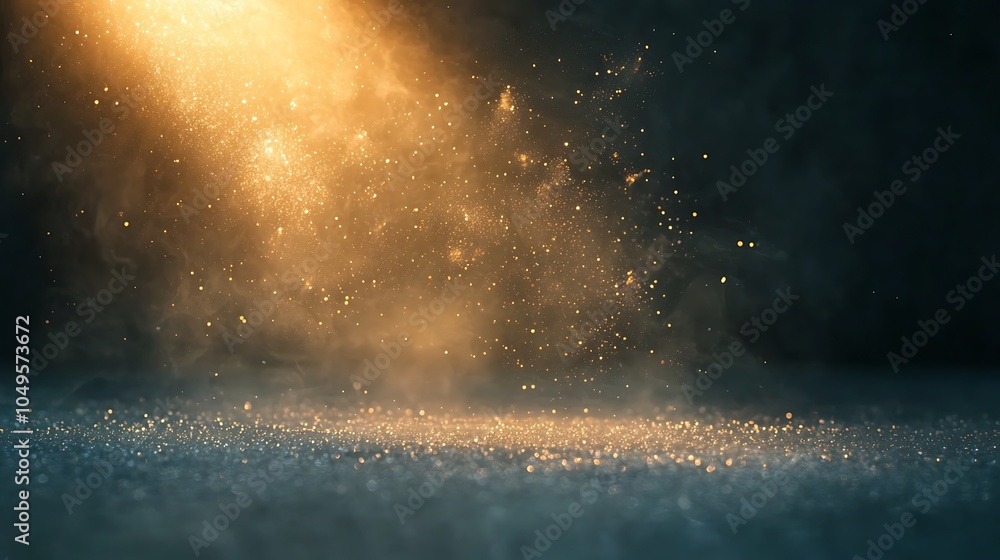 Poster a beam of light illuminates floating dust particles, creating a striking contrast against a dark bac