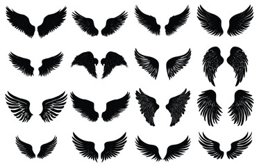 Obraz premium Collection of Black Wing Silhouettes in Various Styles for Angelic and Fantasy Designs