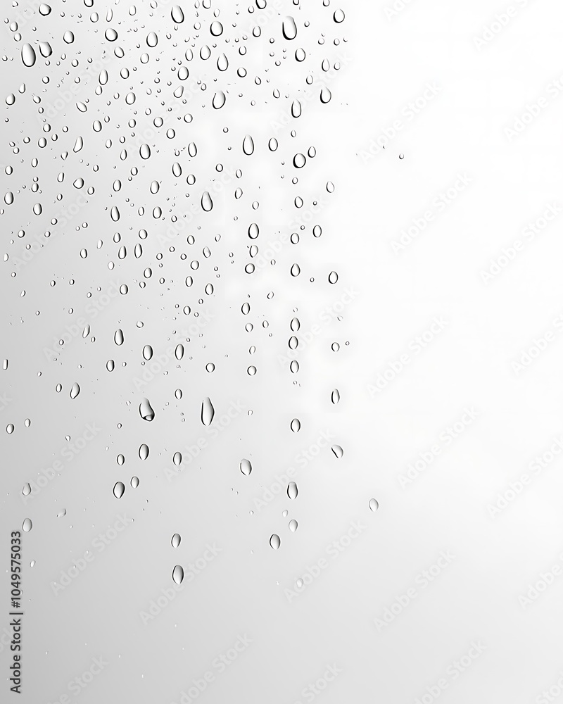 Poster a minimalist image showing droplets of water cascading down a smooth surface, creating a serene, cle