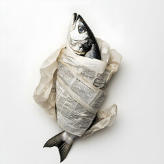 Fish wrapped in newspaper 