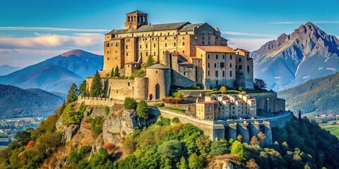 Hermitage on top of Sacra di San Michele monastery in Piedmont, Italy