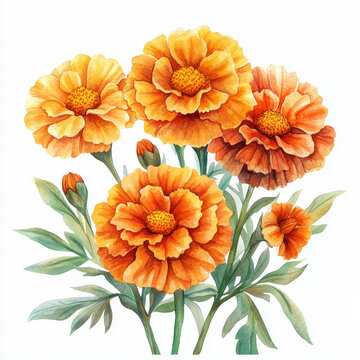 orange marigold flowers watercolor painting clip art preview
