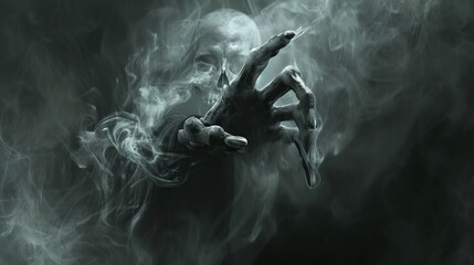 Fototapeta premium The Grim Reaper's hand reaching through the darkness his skeletal fingers almost touching the camera