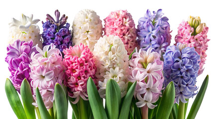 Fototapeta premium cluster of pastel colored hyacinths in various shades creates vibrant display
