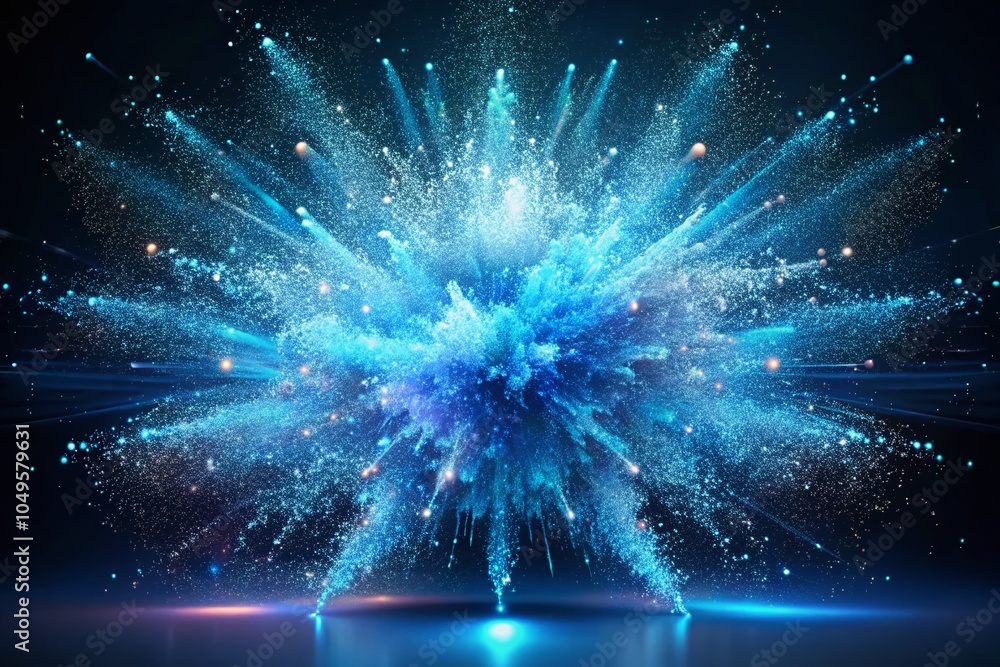 Poster abstract blue particle explosion - dynamic motion background for digital art and visual media