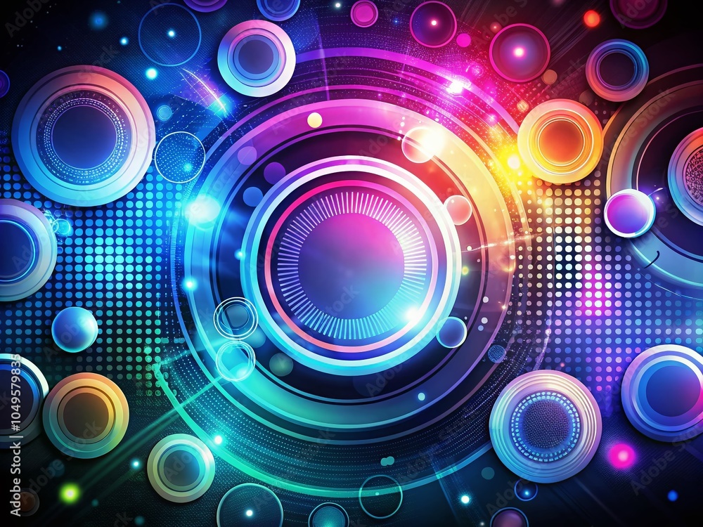 Aufkleber abstract digital tech background with little circles and round shapes on dark surface for modern pro