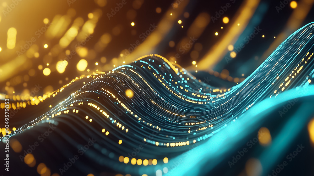 Poster colorful data streams move fluidly, showcasing vibrant waves of illumination and creating a dynamic 