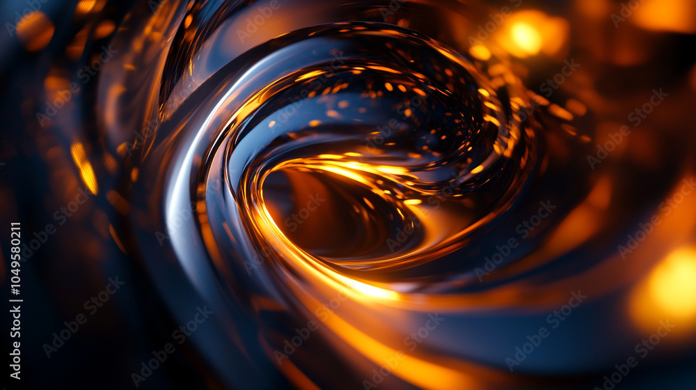 Poster abstract swirling patterns of orange and blue textures illuminated in a dark environment