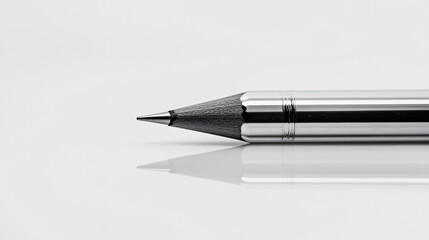 Fototapeta premium silver mechanical pencil on white background with reflection