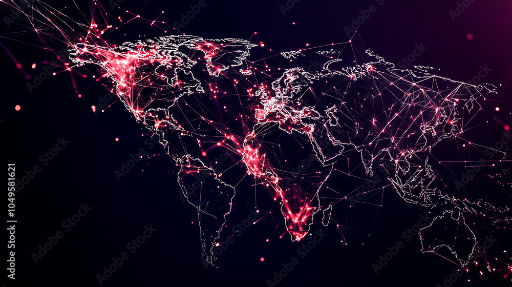 Poster a network of ai-driven nodes links continents, illustrating global connectivity in real-time
