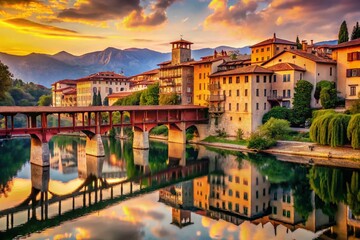 Naklejka premium Historic Ponte Vecchio of Bassano del Grappa - Iconic Italian Wooden Bridge in Stunning Detail