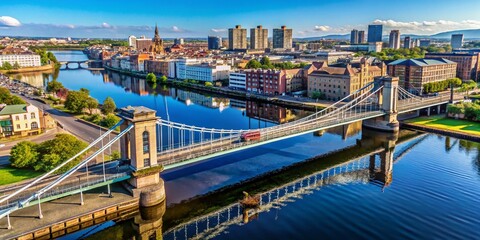 Historic South Portland Street Suspension Bridge in Glasgow, Scotland - Pedestrian Footbridge Over River Clyde