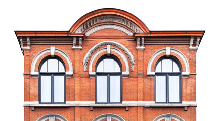 A historic brick building featuring arched windows and decorative elements, showcasing classic architectural design.