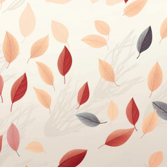 Obraz premium Pattern of autumn leaves in shades of red, orange, and beige. Leaves are scattered, creating a fall-themed design. Autumn leaves in a soft, neutral background.