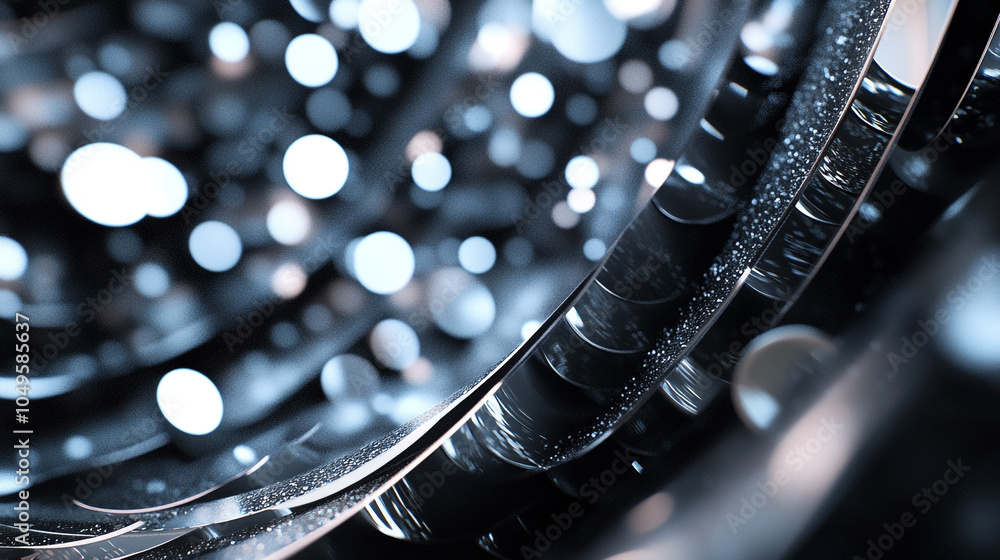 Poster abstract metallic structure with shimmering highlights in a dynamic composition