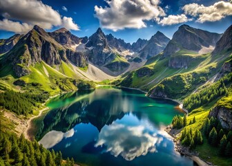Obraz premium Black Lake and Rysy Peak in Tatra Mountains, Poland - Panoramic Landscape Photography