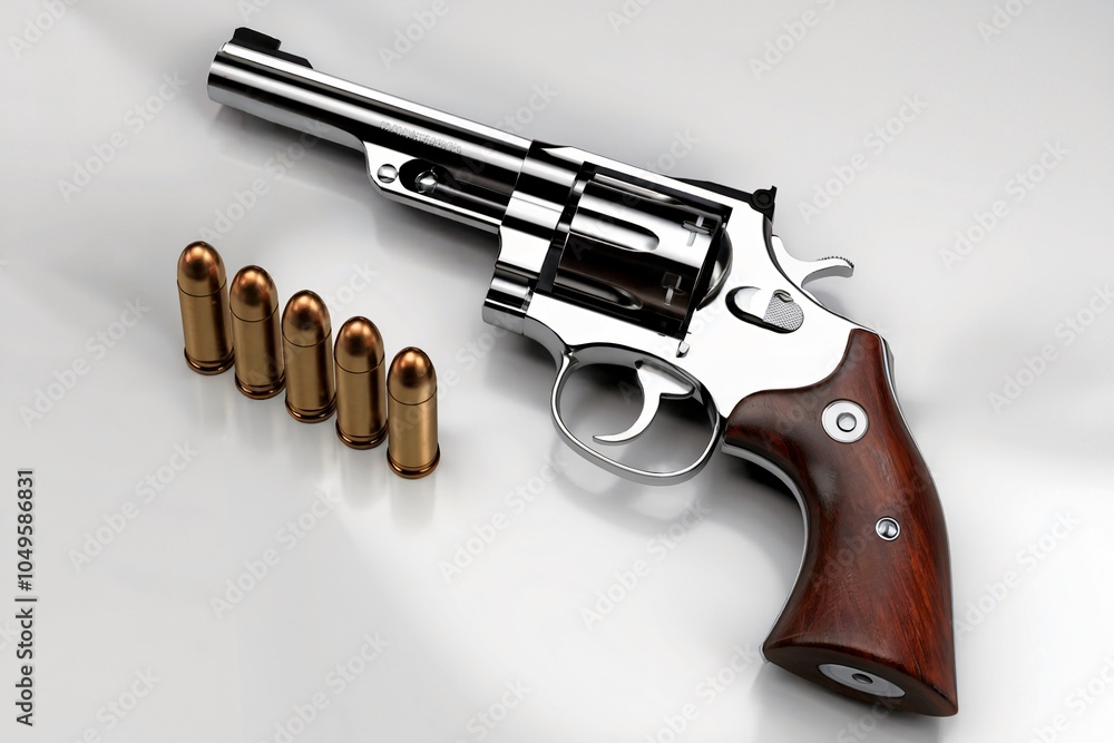 Sticker revolver gun with bullets isolated on white background