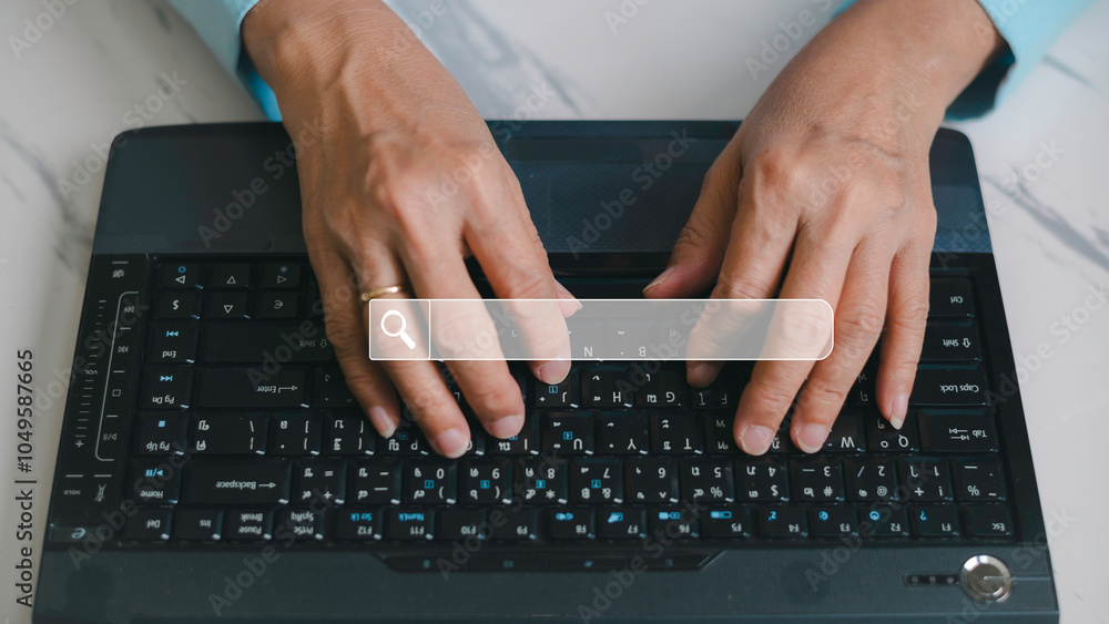 Fototapete businesswoman working with laptop computer on desk in office. searching for information surfing the 