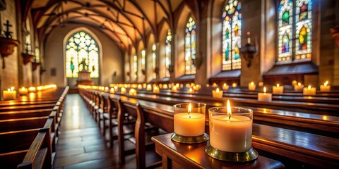 Fototapeta premium Burning Candles in Church - Concept of Faith and Reflection for Spiritual Moments