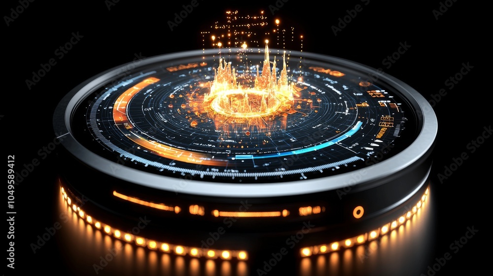Aufkleber futuristic tech interface circular hologram display with glowing lights