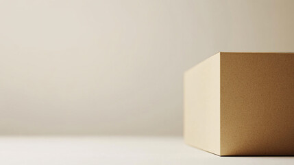 minimalist white background with simple beige cardboard box